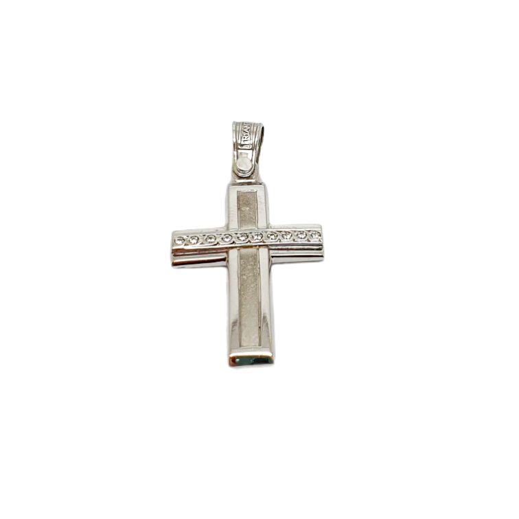 Λευκόχρυσος σταυρός κ14 με ζιργκόν (code H1686)